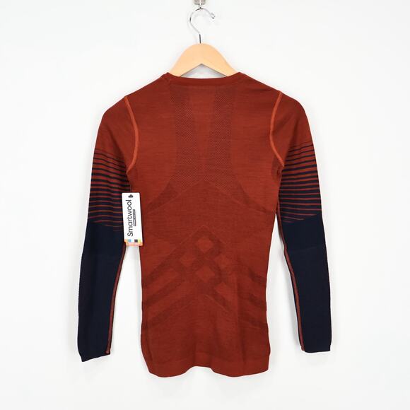 Smartwool Women's Intraknit Thermal Merino Base Layer Crewneck Brown/Navy XS NWT - Picture 7 of 8